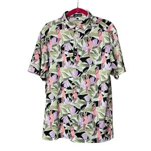 Bad Birdie Polo Shirt Men  Green Hula Girls All Over Print Golf Performance